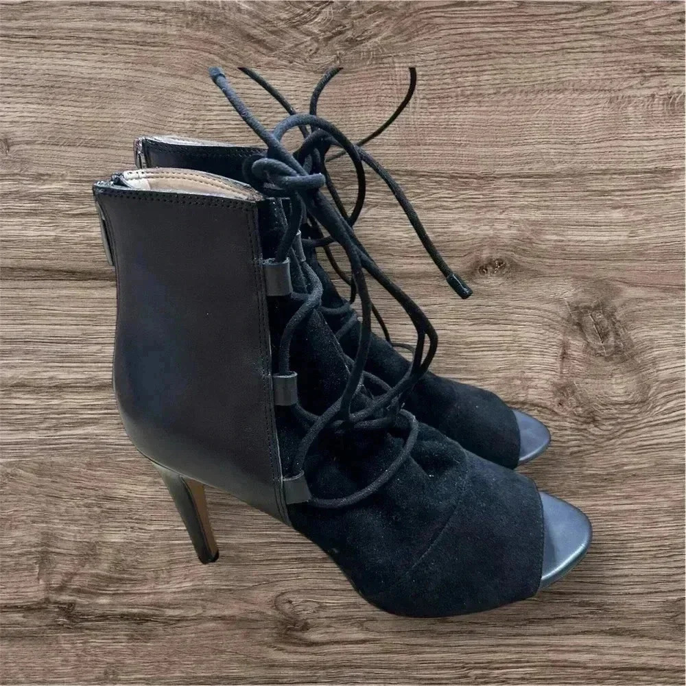 French Connection Open Toe Suede Black Boots Size 8